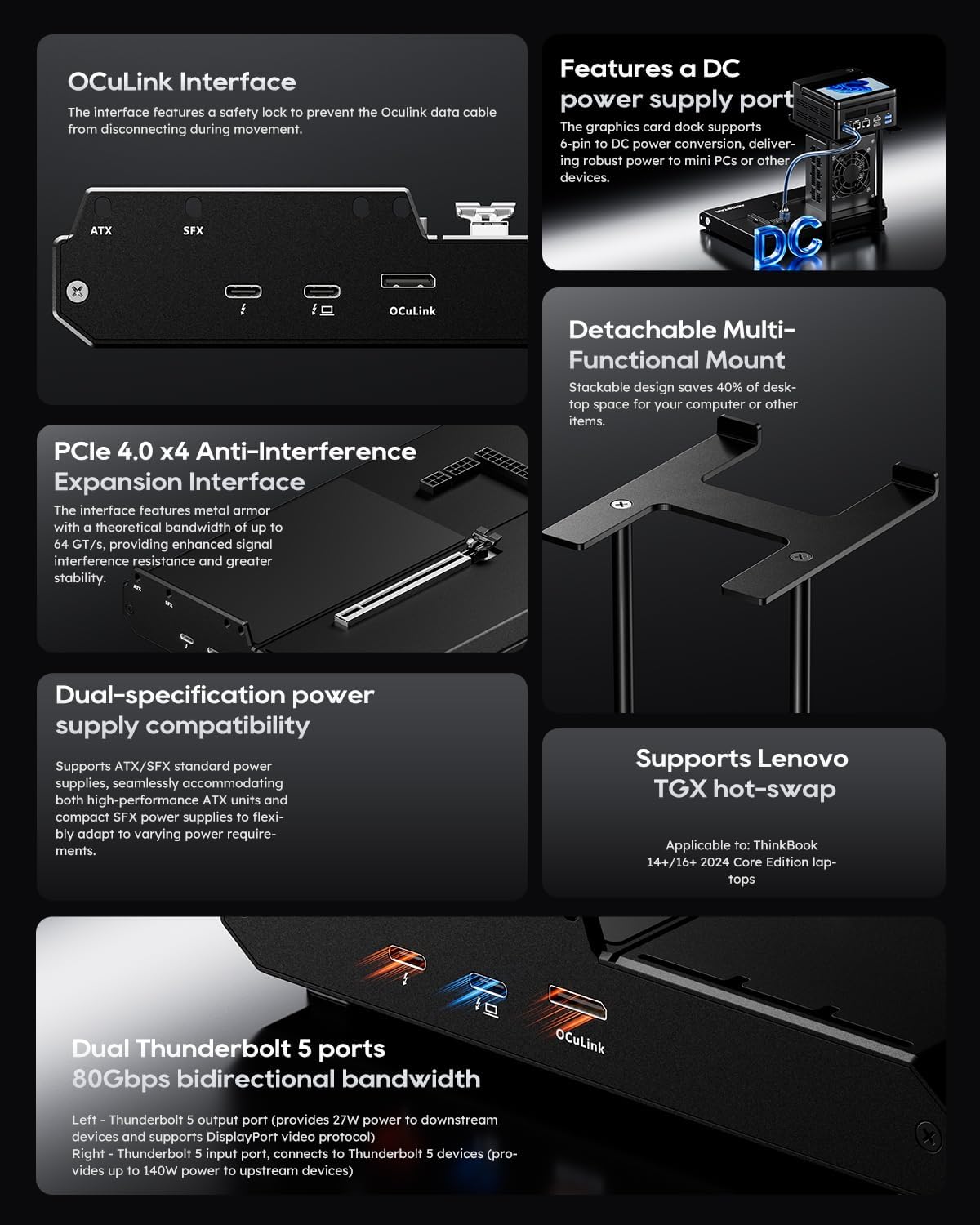 อุปกรณ์ต่อการ์ดจอแยก aoostar egpu dock eg02 tb5+oculink อุปกรณ์ต่อการ์ดจอแยก aoostar egpu dock eg02 tb5+oculink