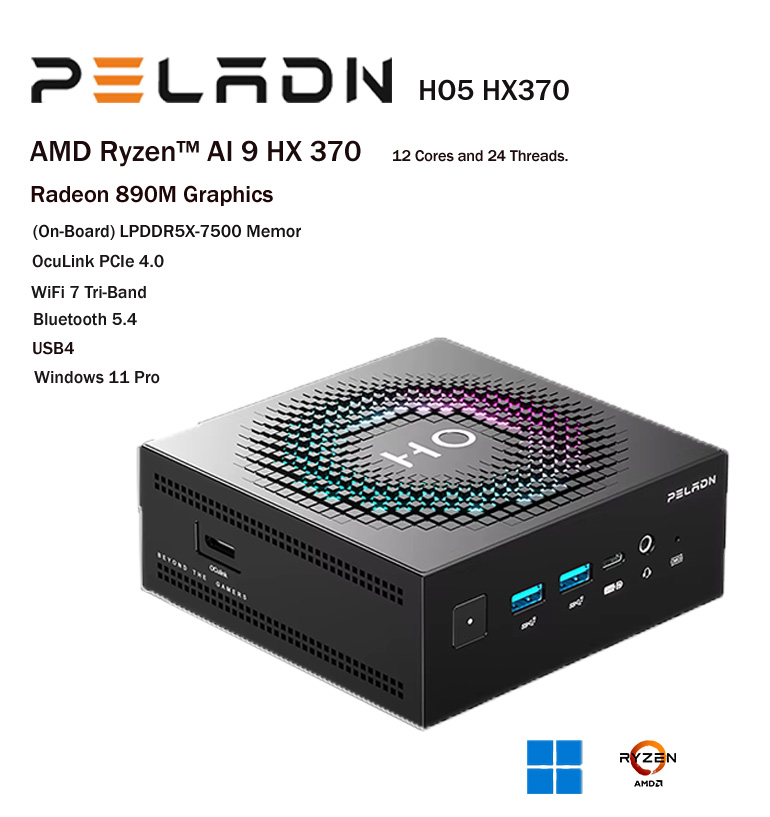 คอมพิวเตอร์ขนาดเล็ก mini pc peladn ho5 hx370 ai empowered smart touch lighting by ryzen al 9 hx 370 คอมพิวเตอร์ขนาดเล็ก mini pc peladn ho5 hx370 ai empowered smart touch lighting by ryzen al 9 hx 370